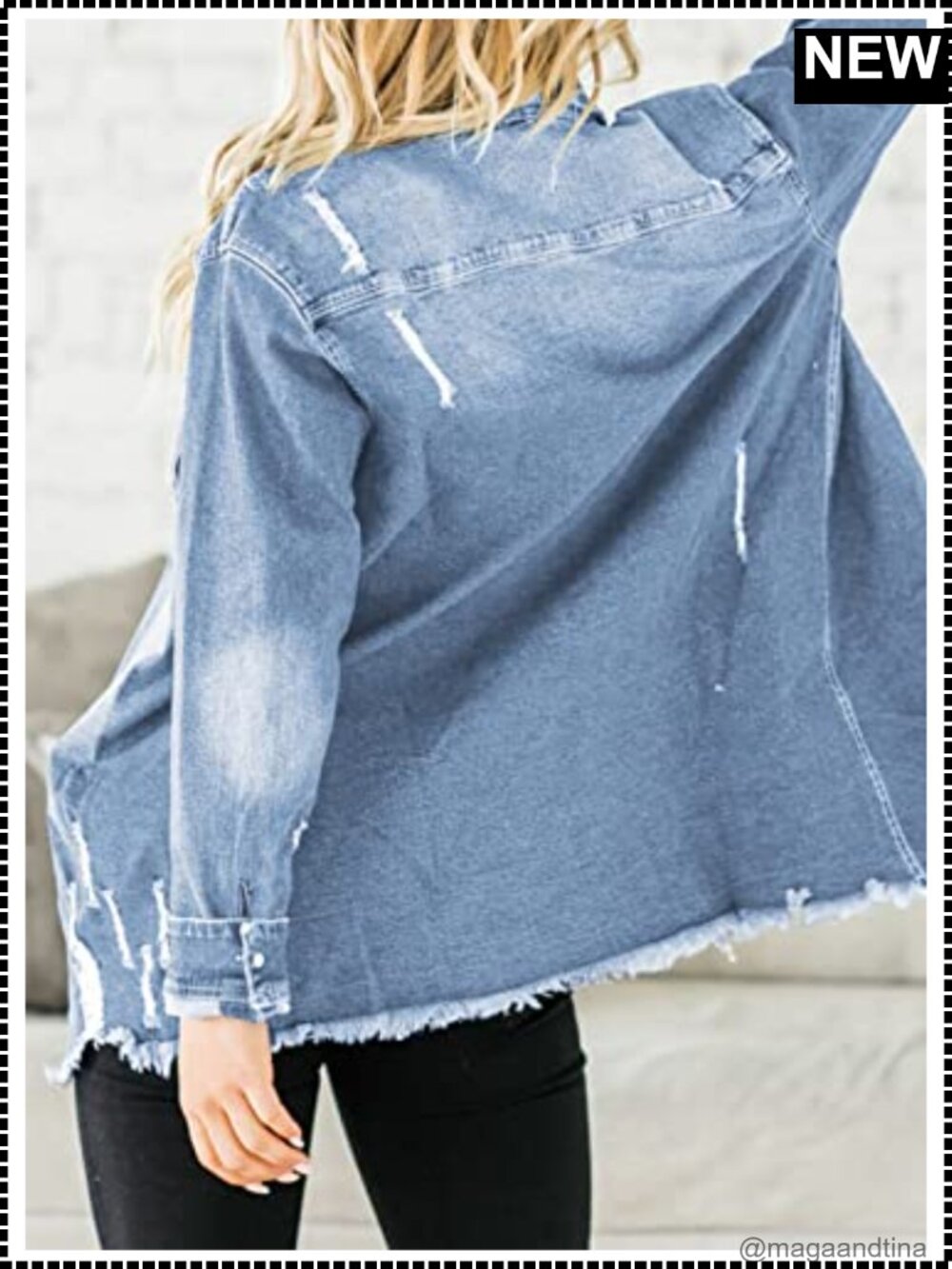 Oversized Button Down Distressed Denim Jean Jacket - Picture 2 of 6